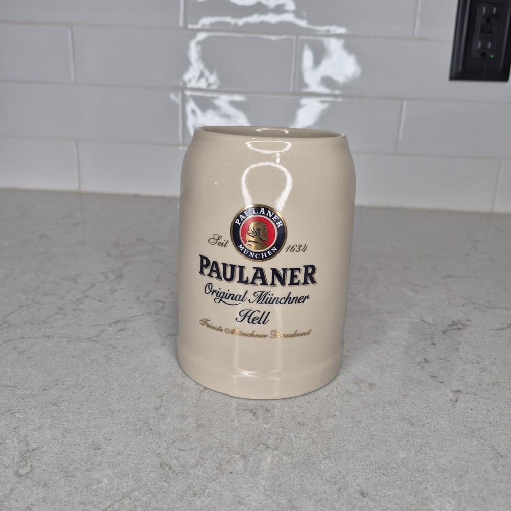 Paulaner Munich Ceramic Beer Mug Stein Carabiner Handle Oktoberfest Promo 5"